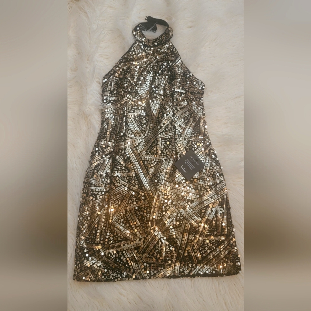 Gold Sequin Halter Mini Dress